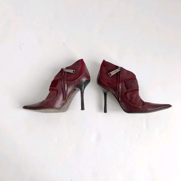 Claudio Merazzi Burgundy/Red Leather Point Toe Buckle Booties 35.5/5.5 Italy - Picture 4 of 12